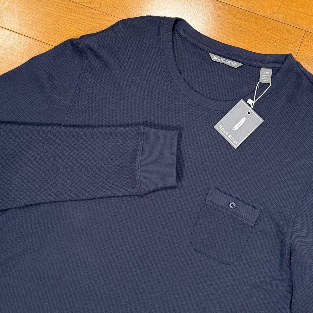 *NWT* Michael Bastian Navy Blue Waffle Knit Henley Long‎ Sleeve Shirt Size XXL
